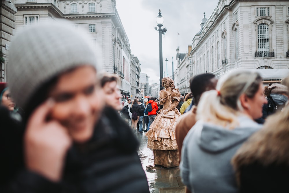 a group of people in a city