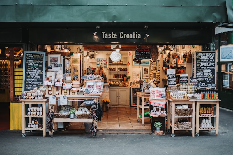 Borough Market food stalls with artisan produce in Southwark
