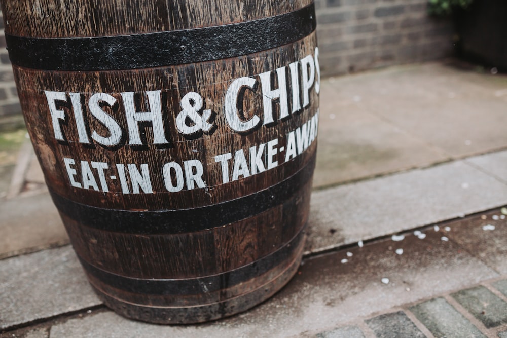 a barrel with writing on it