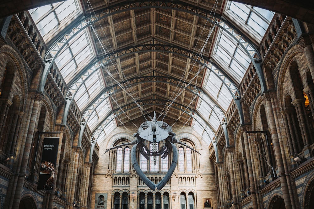 a large clock in a large building