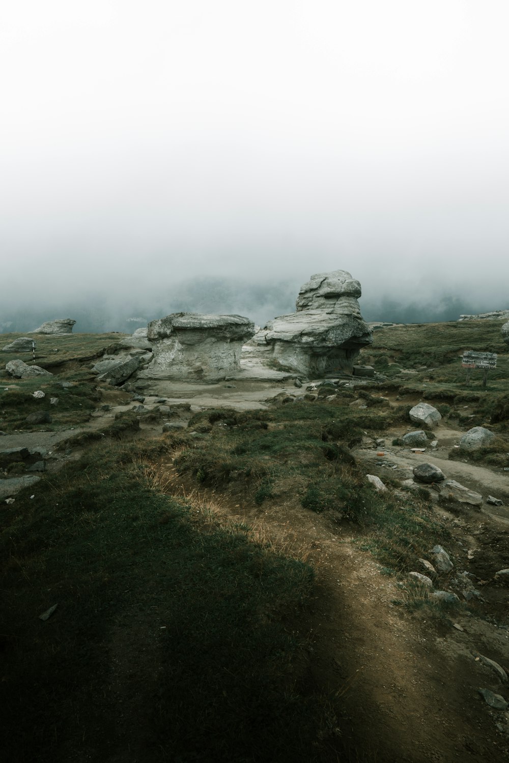 a grassy hill with rocks on it