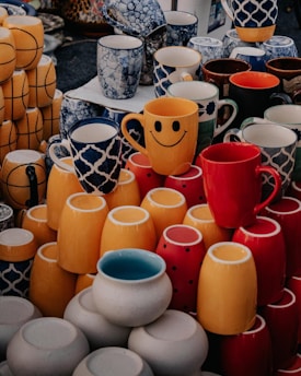 a group of ceramic vases