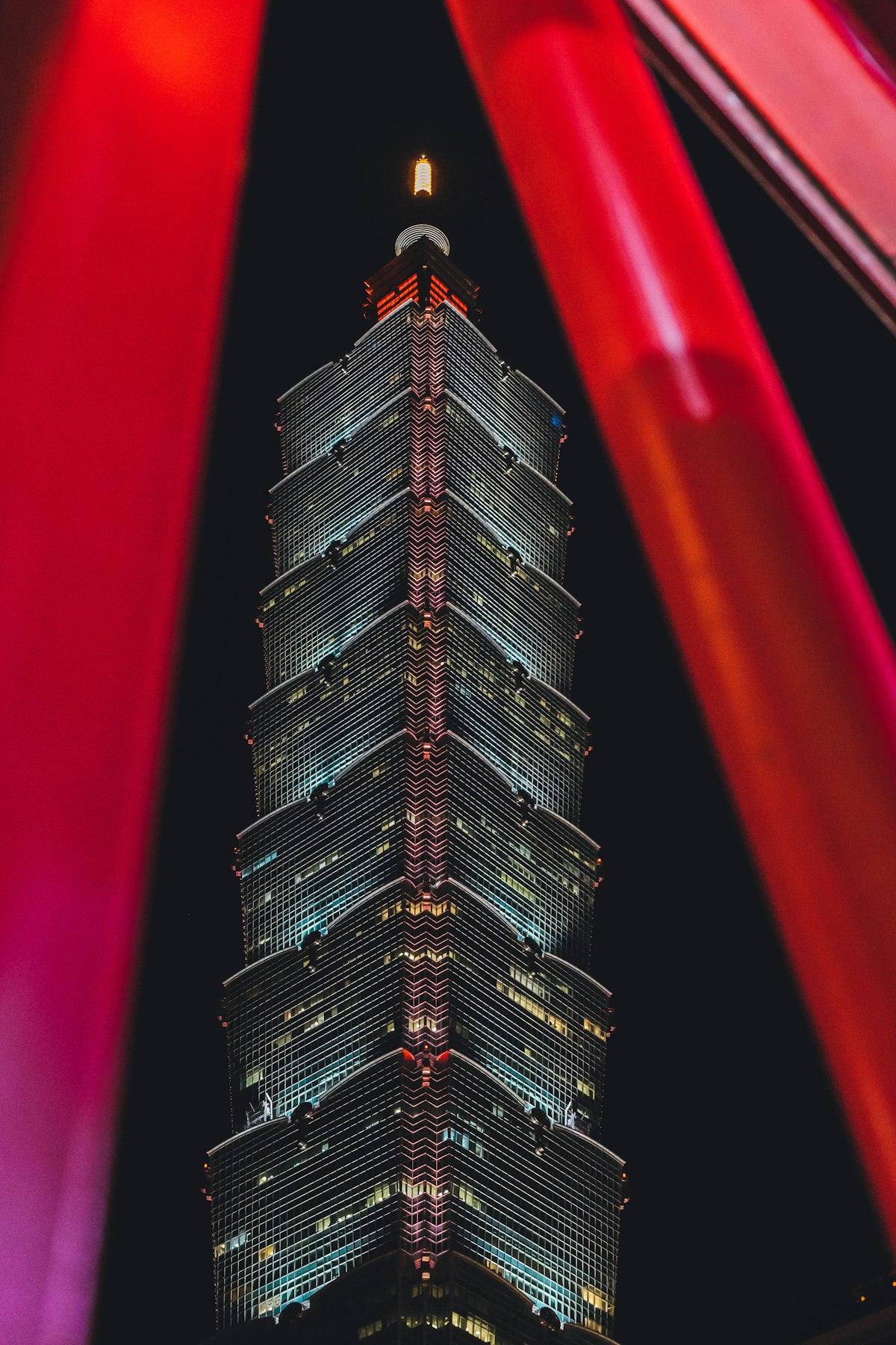 Taipei 101 tower illuminated at night