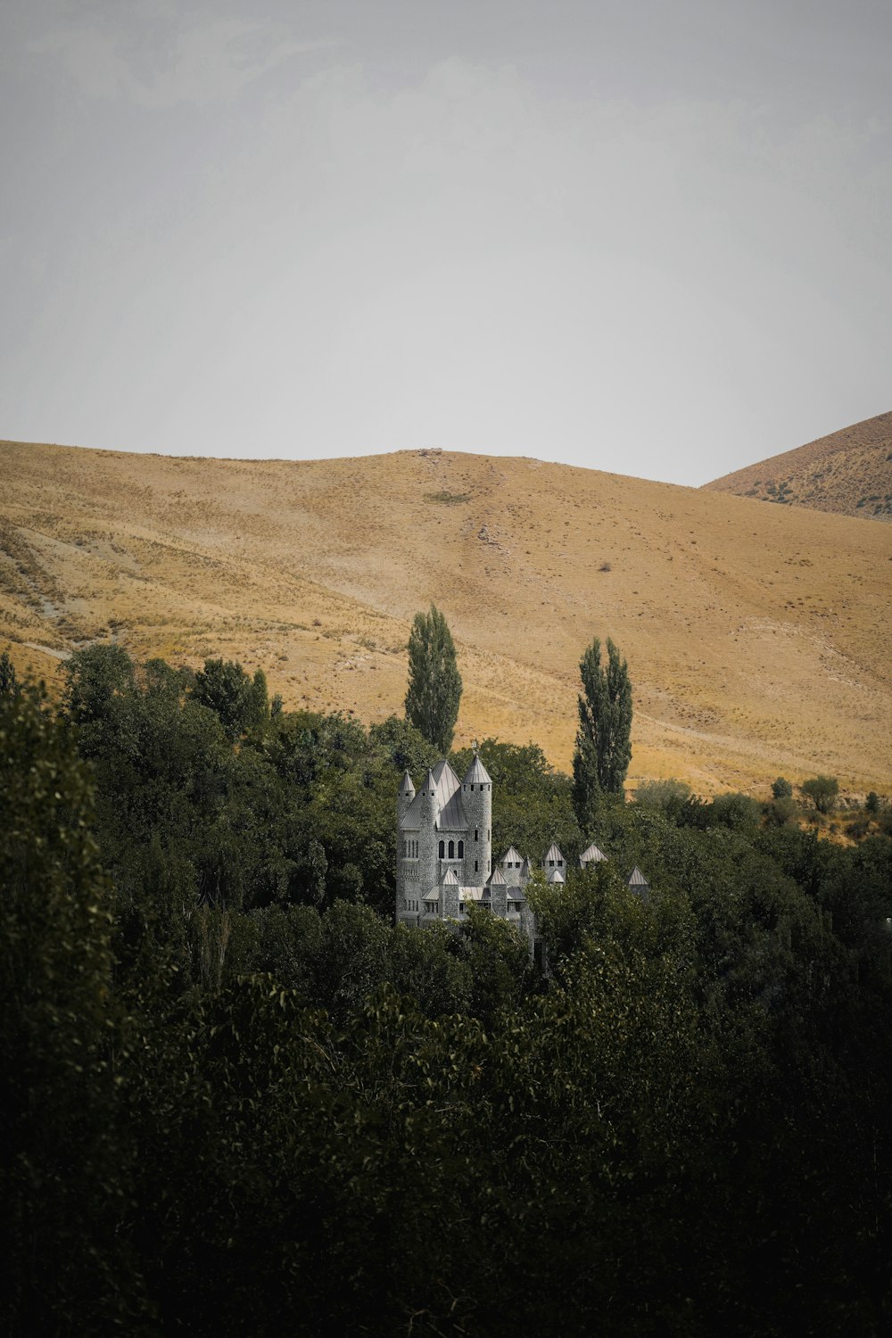 a large building on a hill