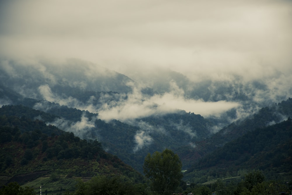 a valley with clouds