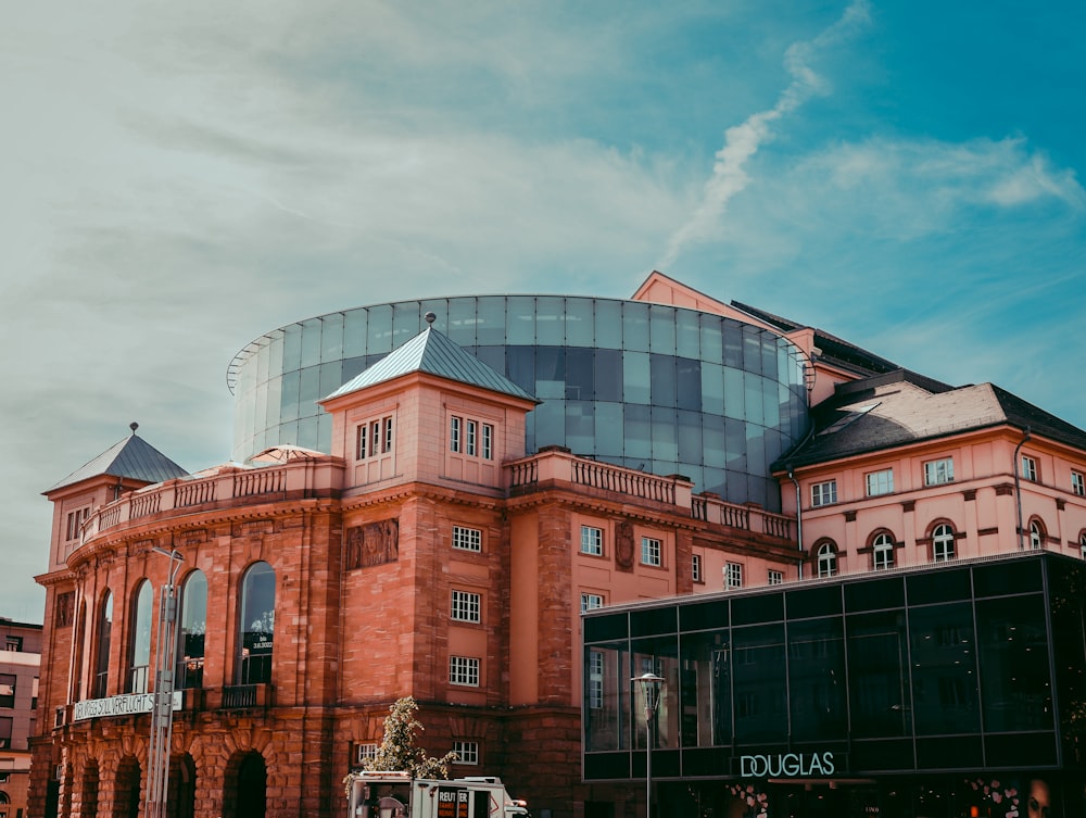 a large building with a glass front