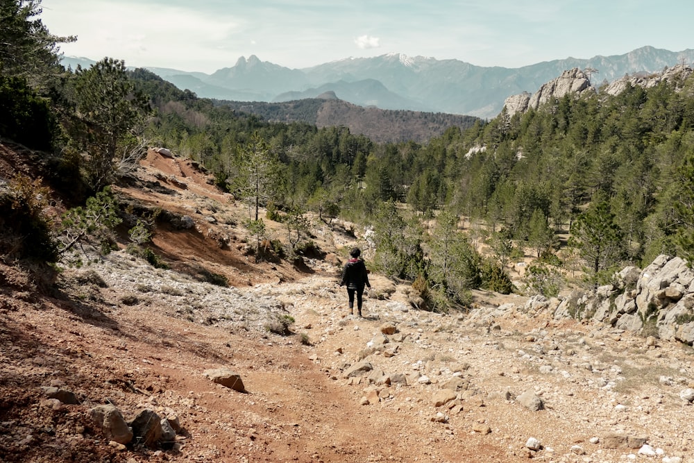 a person walking on a rocky trail