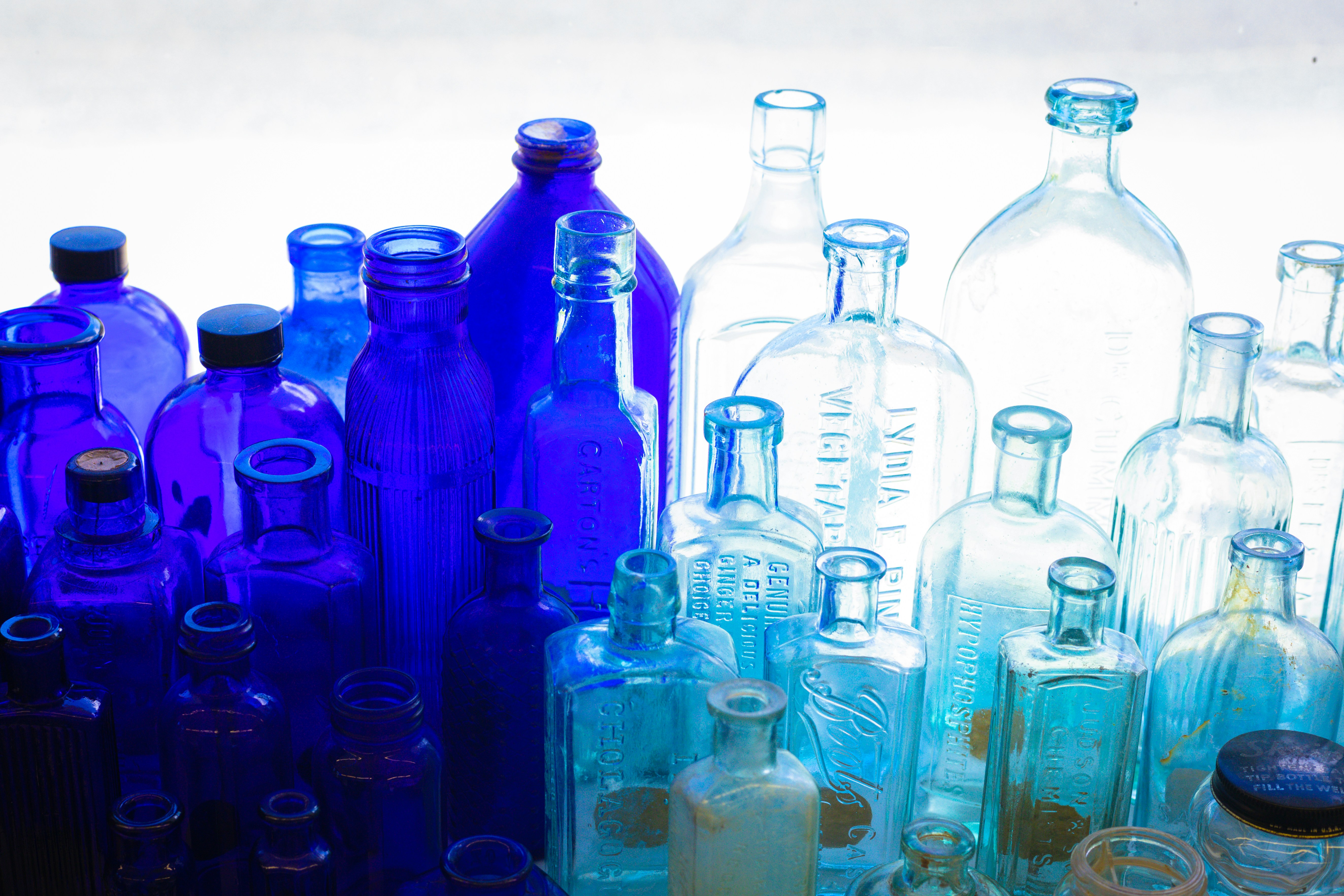 a group of glass bottles