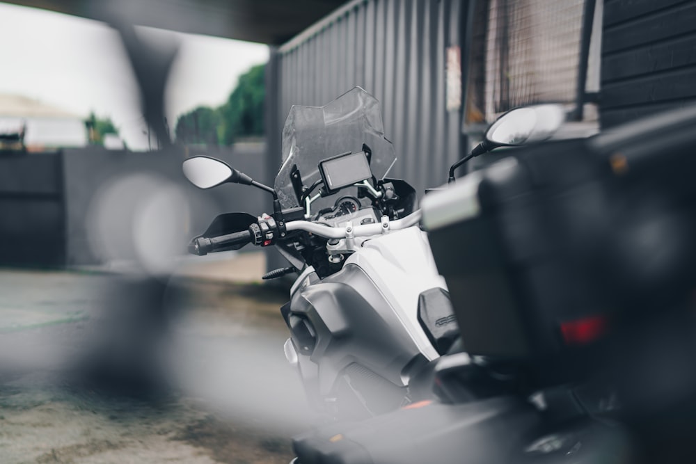 a motorcycle parked on the side of the road