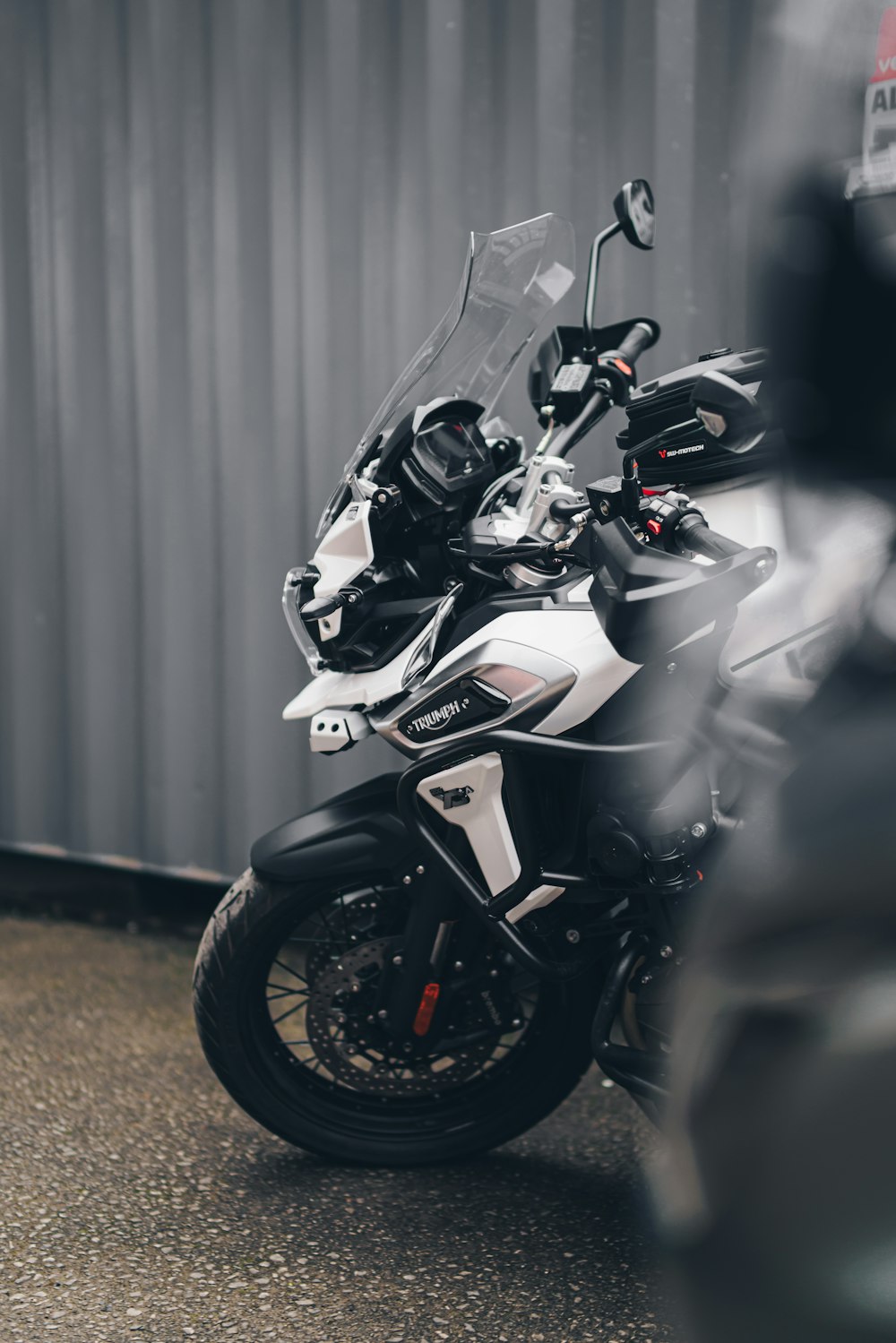 a motorcycle parked in a garage