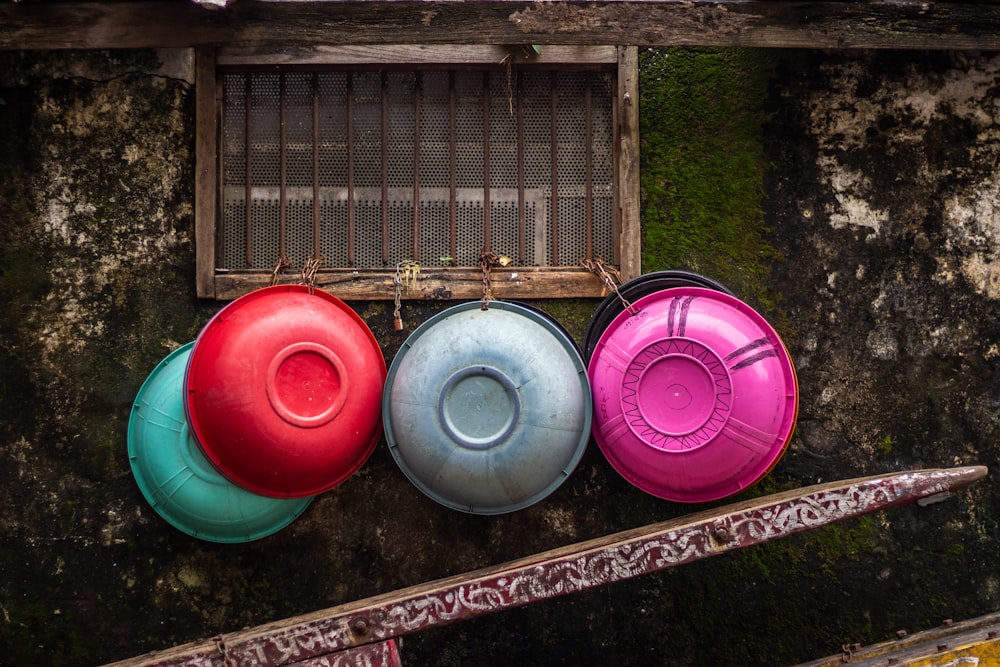 a group of colorful circular objects