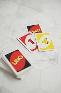 a group of cards on a white surface