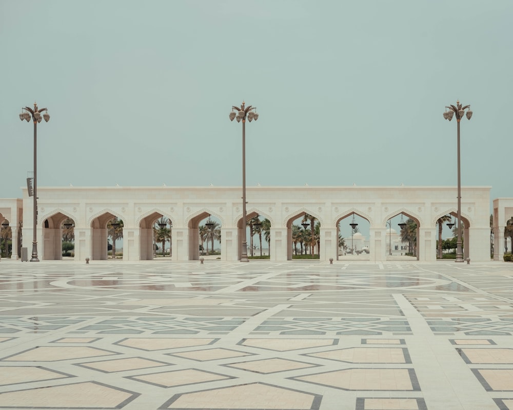 a large white building with arched windows