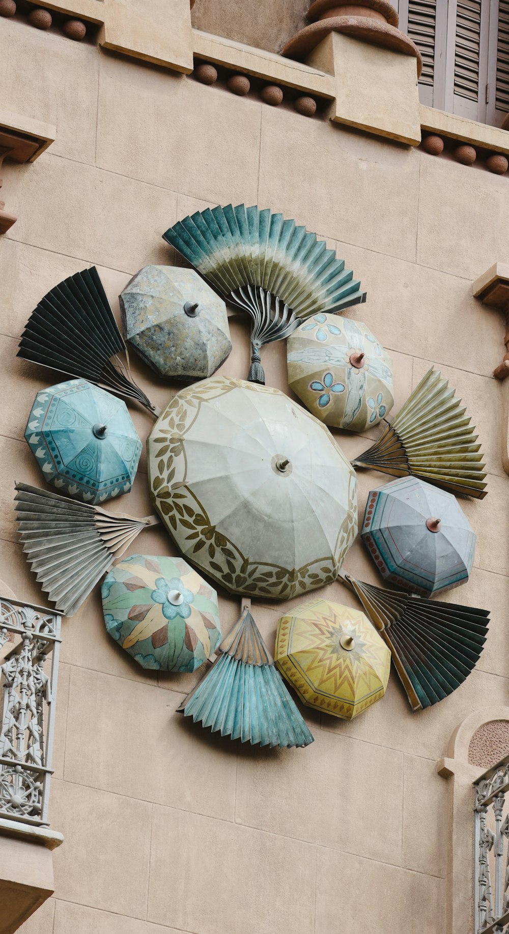 a group of fan shaped objects