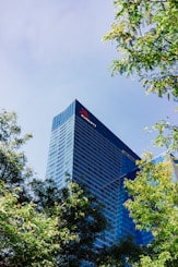 a tall glass building