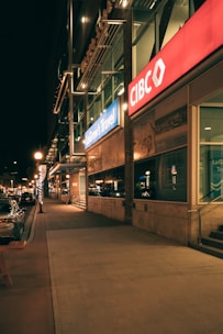 a building with signs on the front