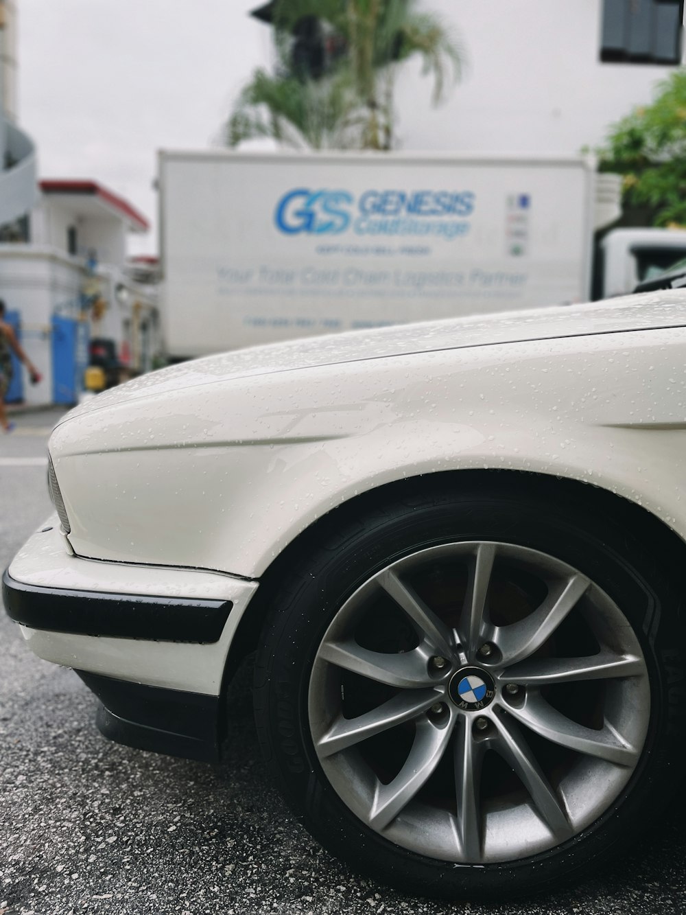 a white car with a black rim