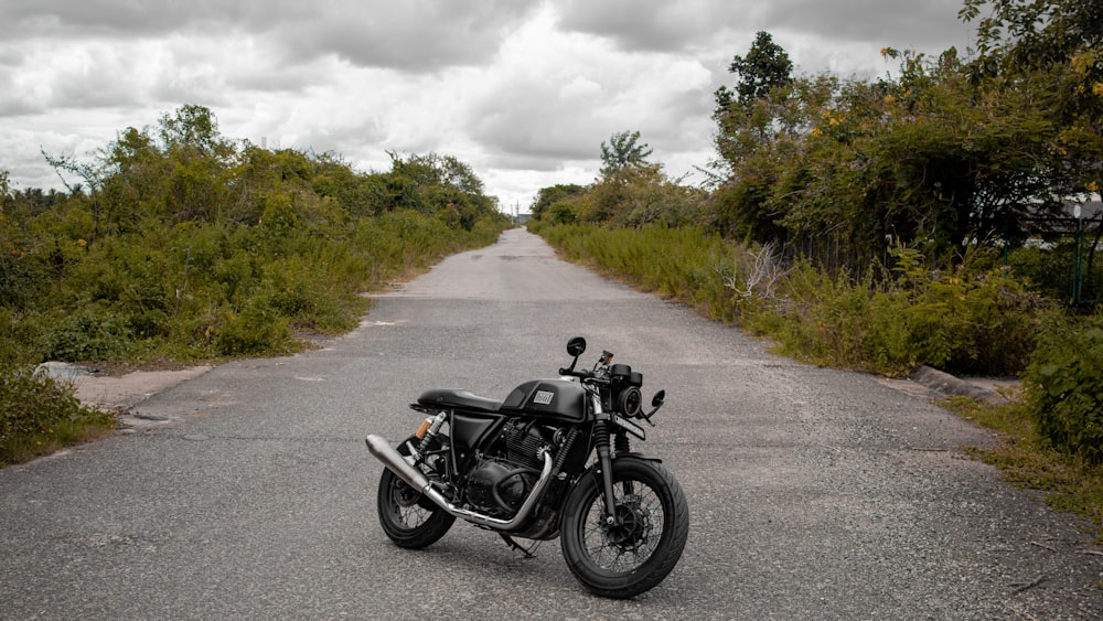 a motorcycle parked on a road