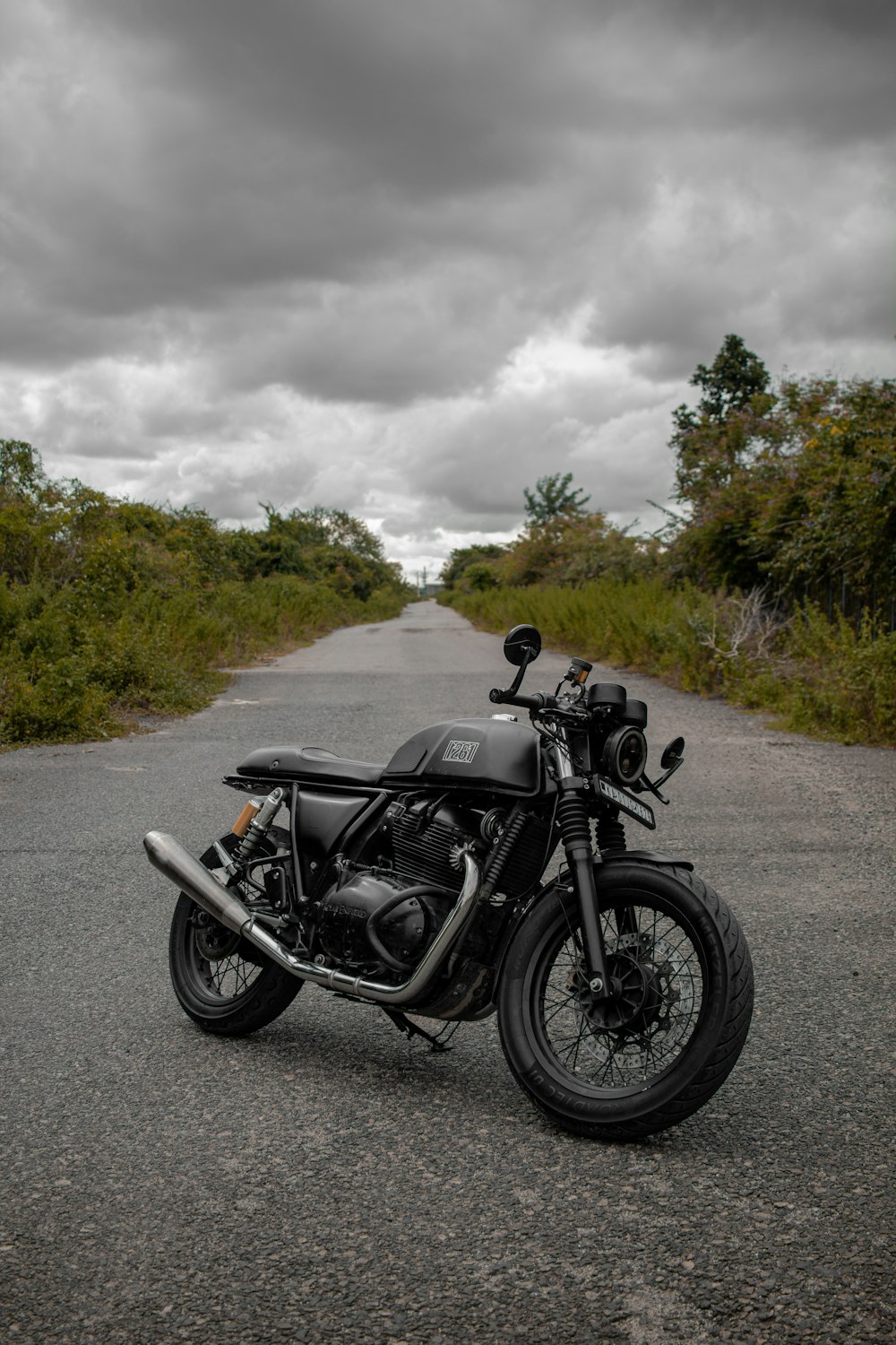 a motorcycle parked on a road