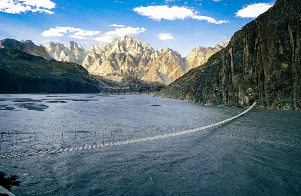 a lake surrounded by mountains