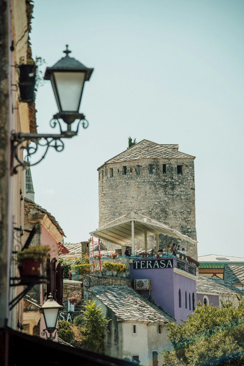 a stone building with a tower