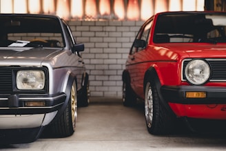 a couple of cars parked next to each other