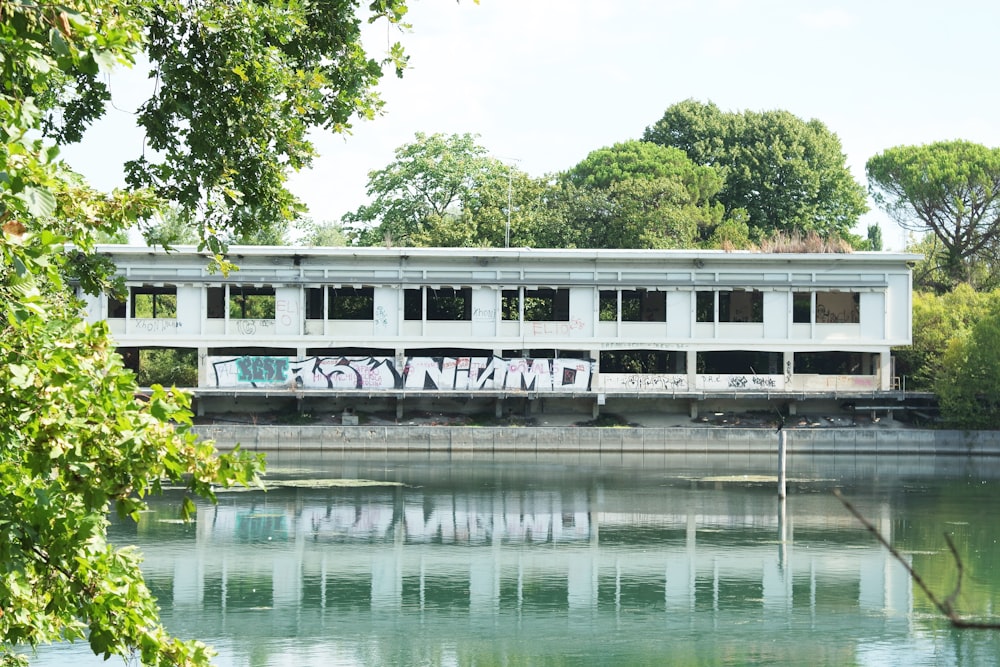 a train on a bridge over water