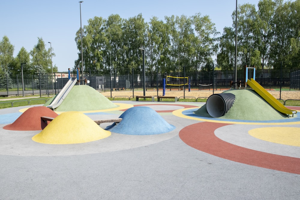 a skate park with a fence