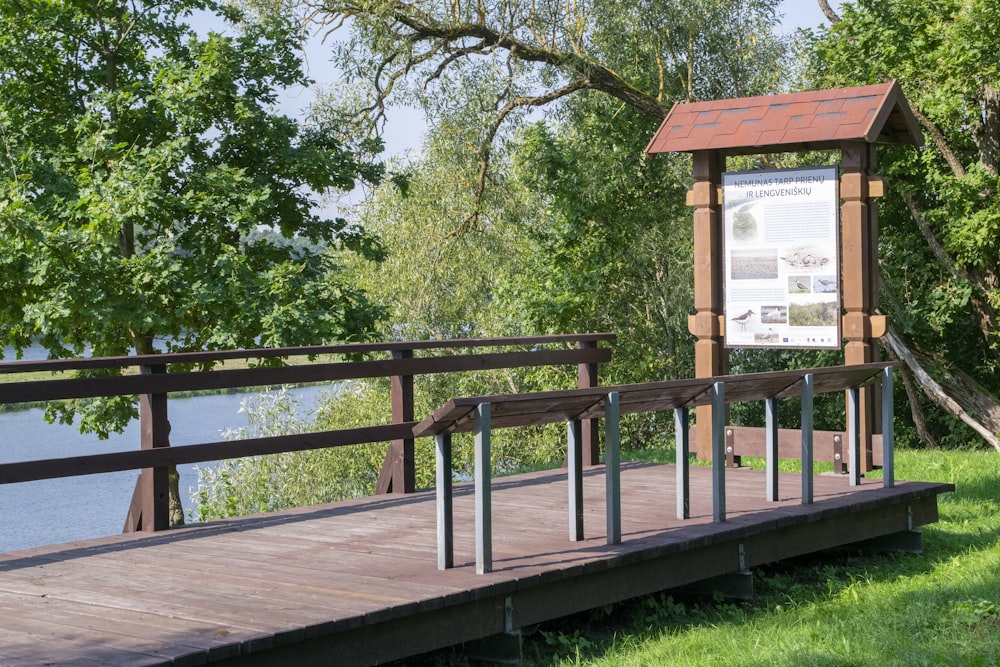 a wooden bridge over water