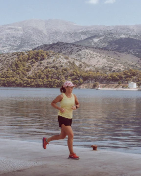 a person running on a beach