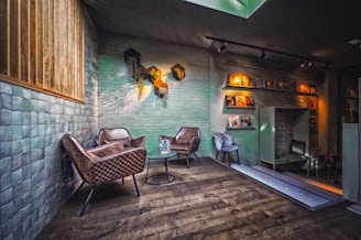 a room with chairs and a table