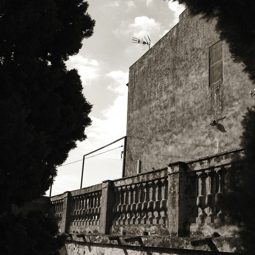 a building with a tree in the front