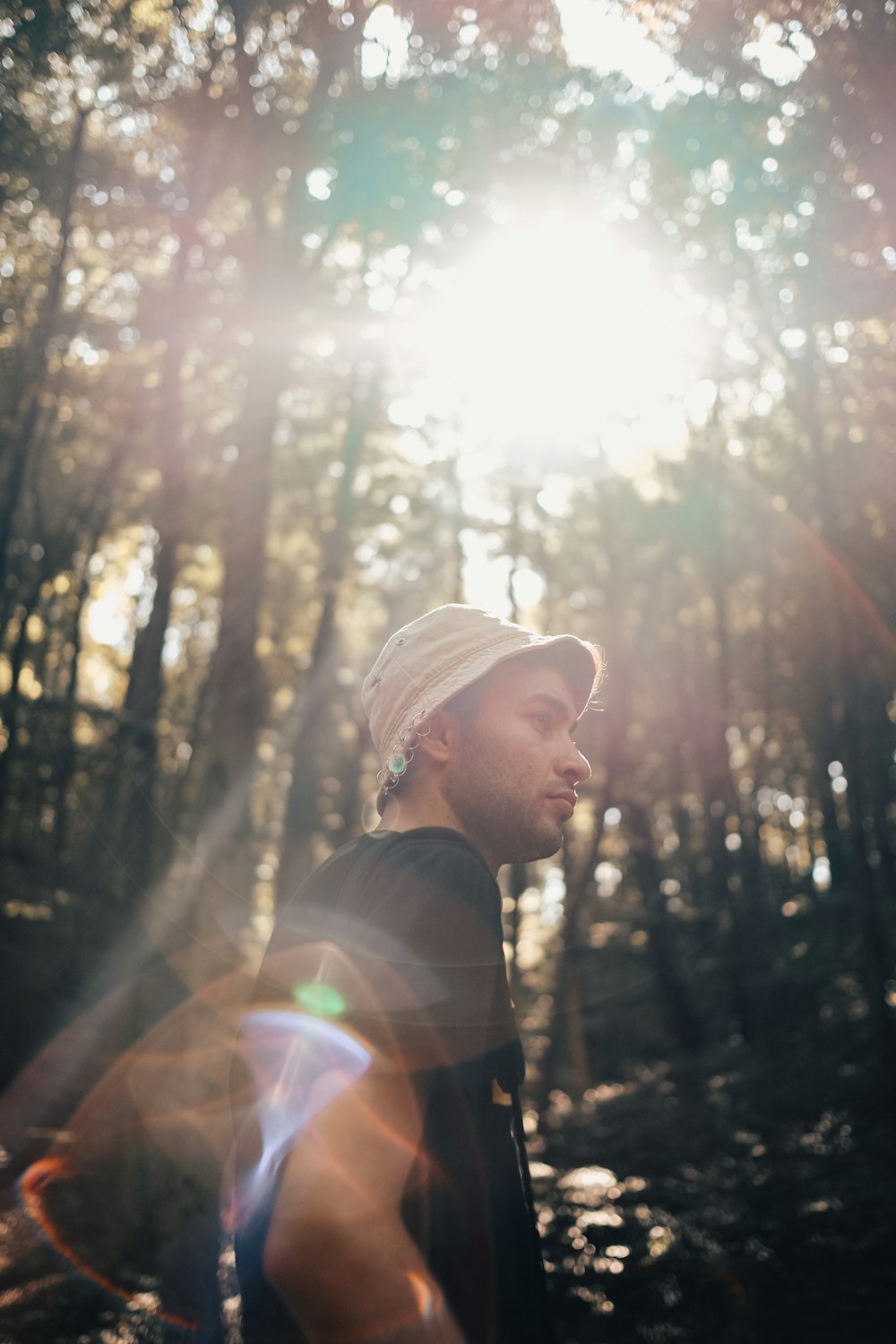 a person standing in a forest