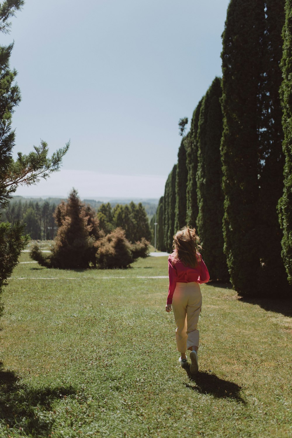 a person walking on a grassy hill