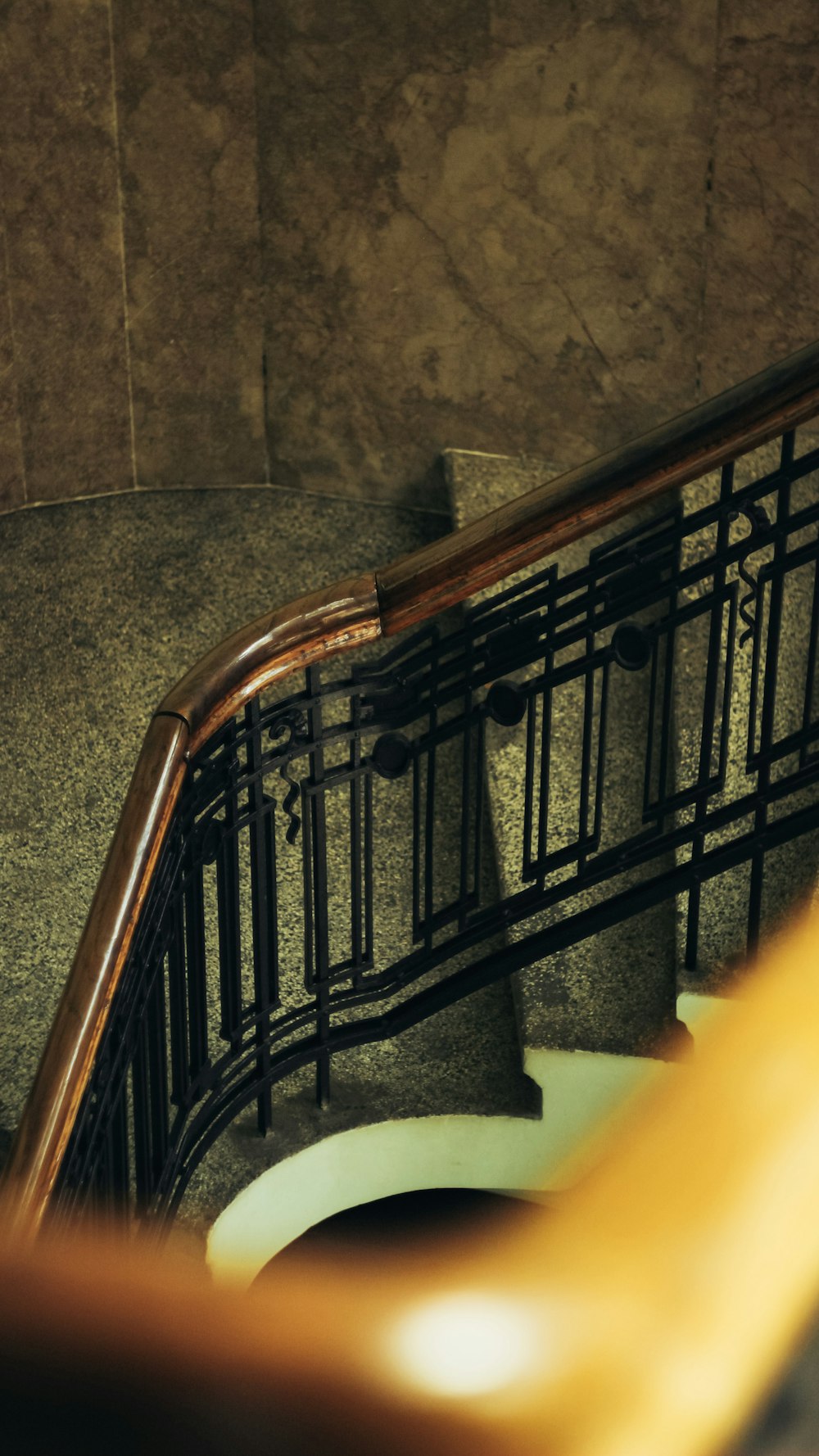 a staircase with a railing