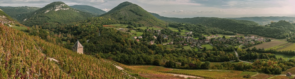 a landscape with hills and trees