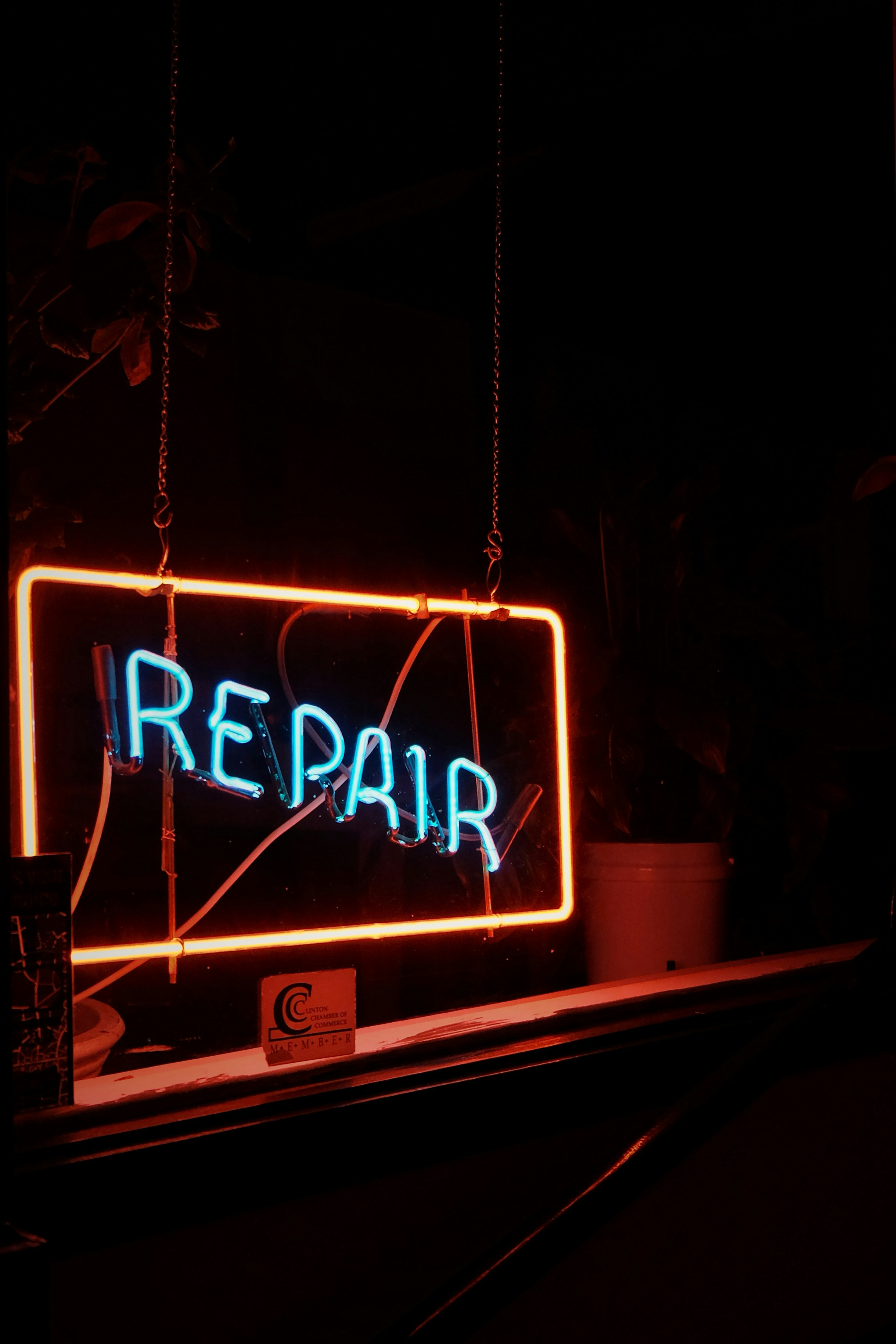 a sign with lights