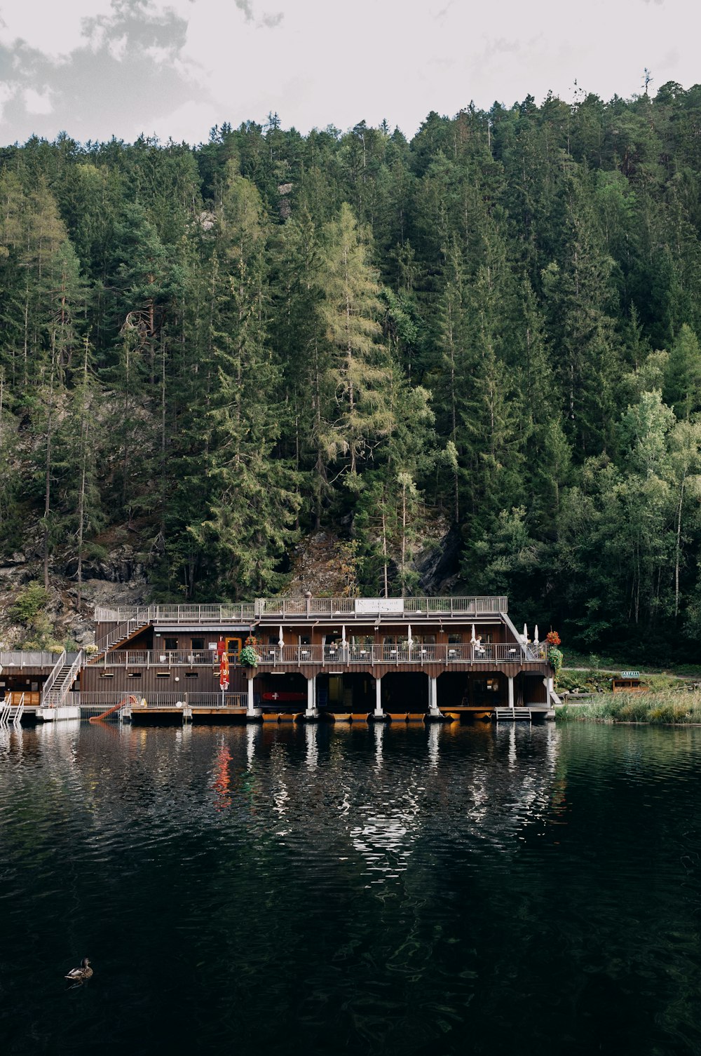 a building on a dock over water