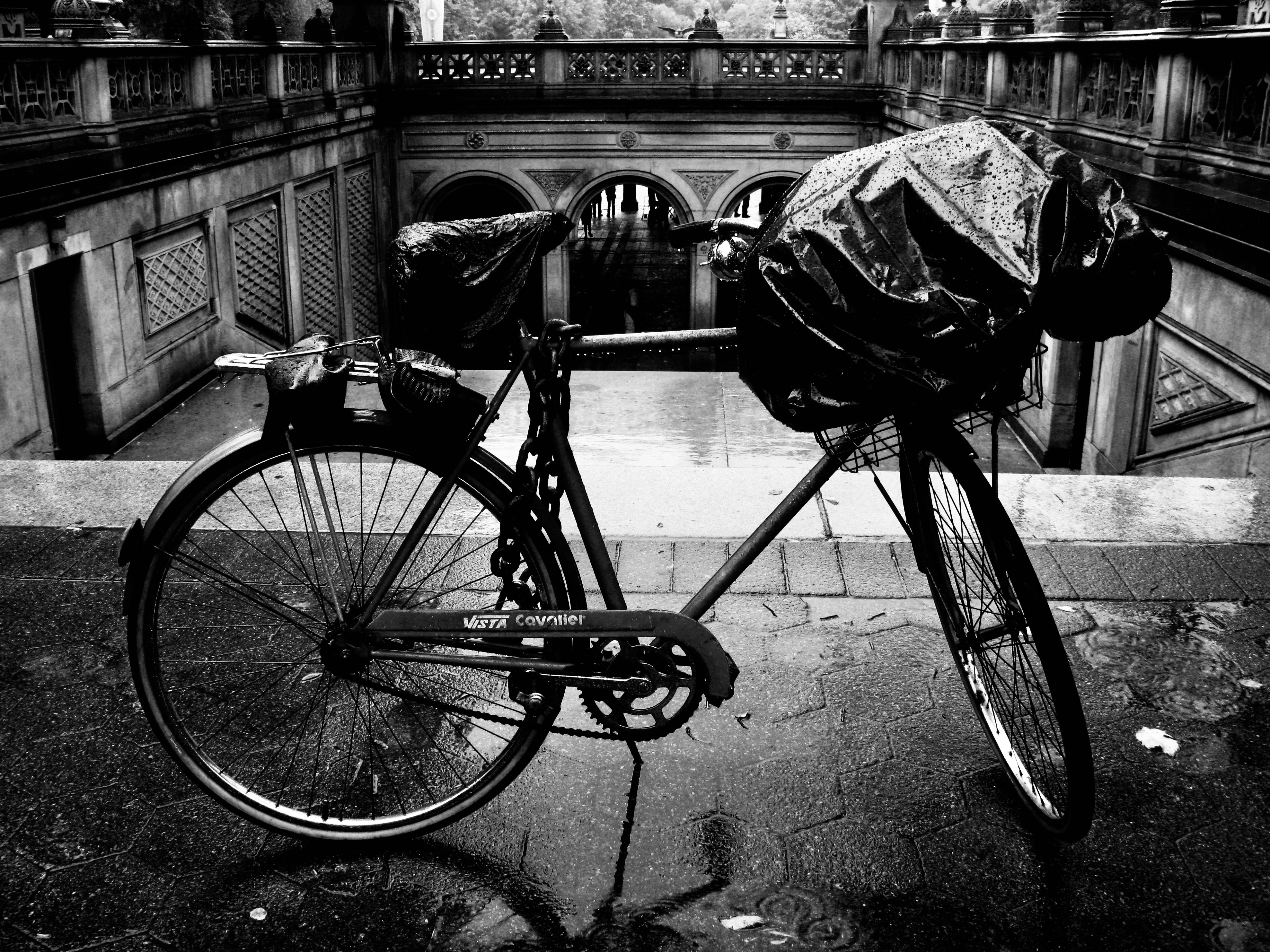 a bicycle with a bag on the back