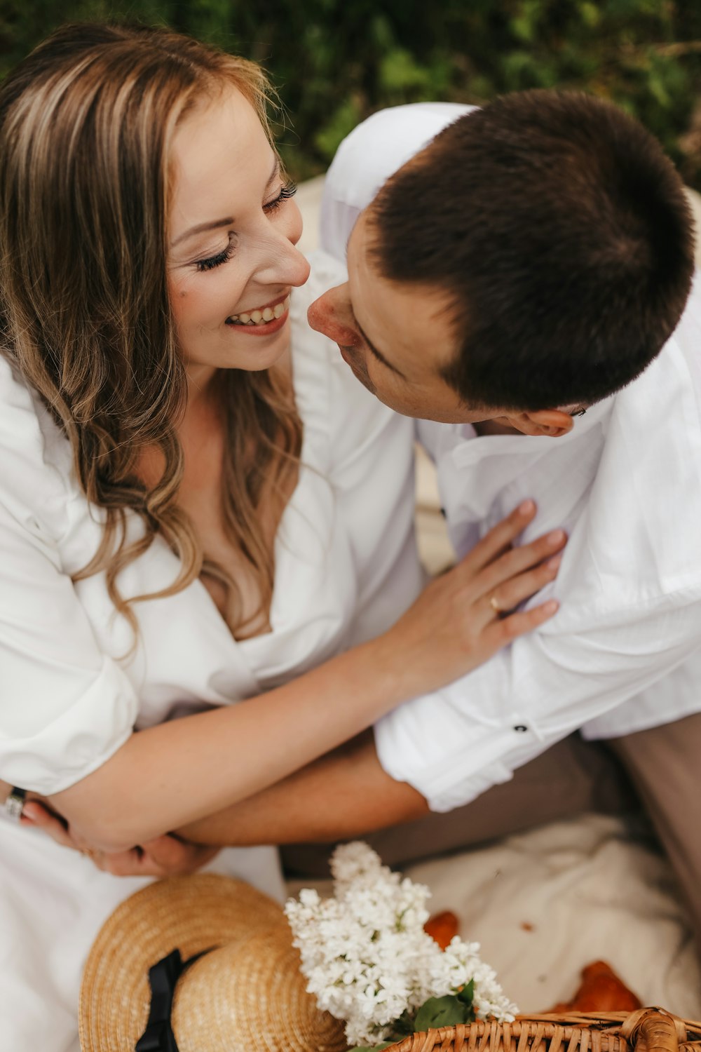 a man and woman kissing