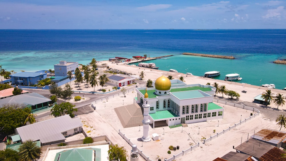 a building with a domed roof by the water