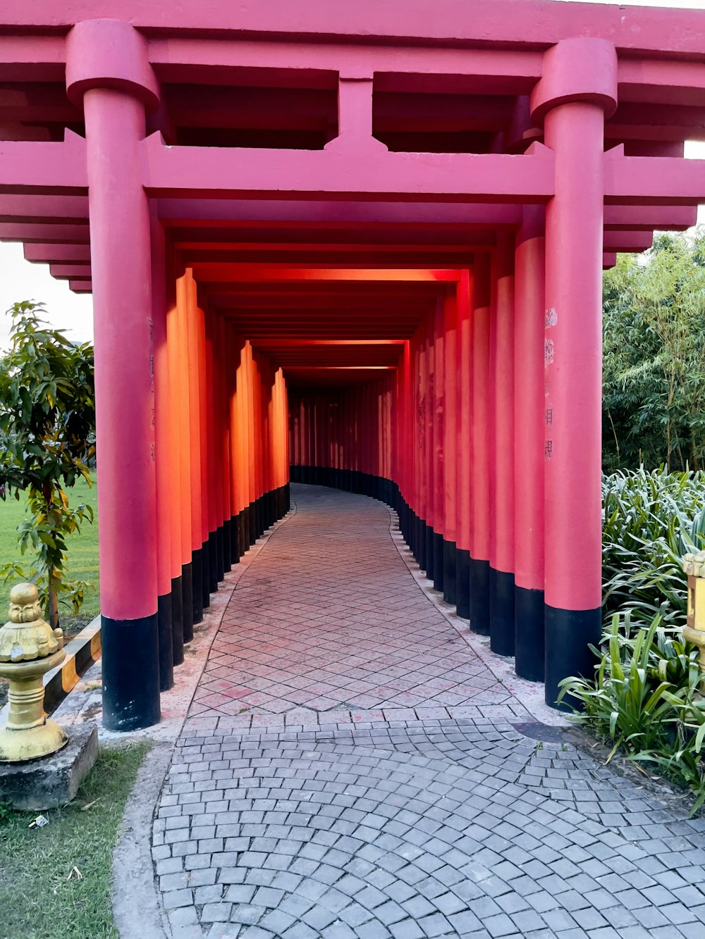 a red covered walkway