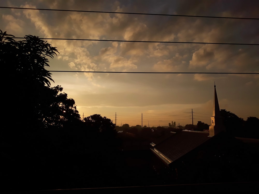 a view of a city at sunset