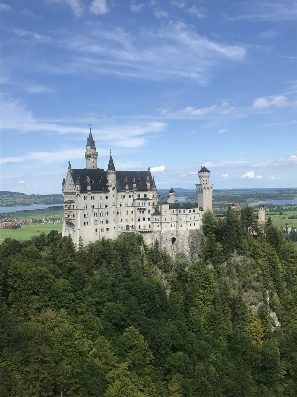 a large castle on a hill with Neuschwanstein Castle in the background
