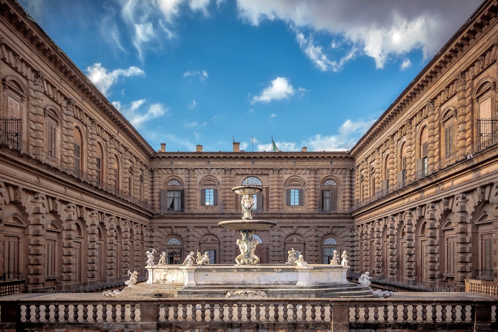 a fountain in front of Palazzo Pitti