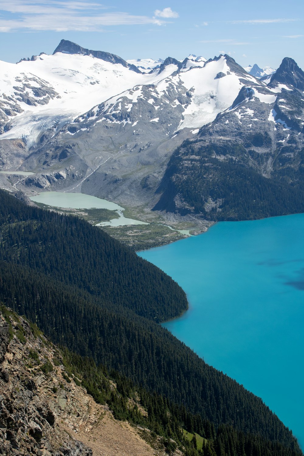 a lake between mountains