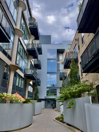 a street between buildings