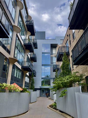 a street between buildings