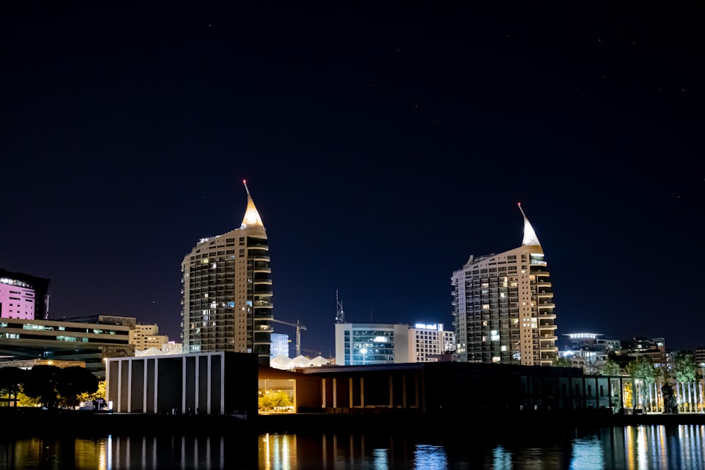 a city skyline at night