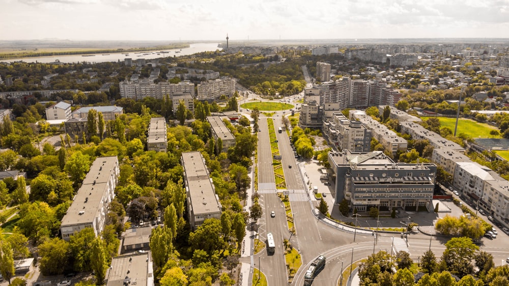 a city with many buildings and roads